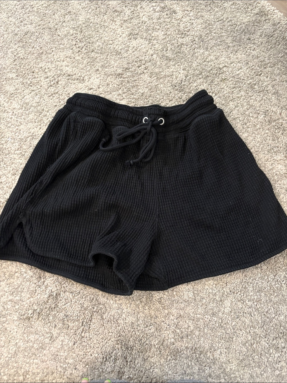 aerie Black Waffle Drawstring Athletic Shorts